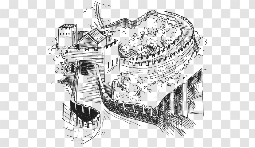 Great Wall Of China Drawing Architecture Wonders The World Sketch - Architectural Structure Transparent PNG