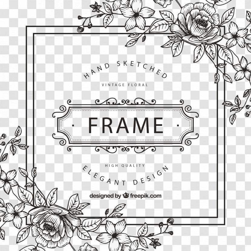 Picture Frame Flower Clip Art - Decorative Arts - Black And White Transparent PNG