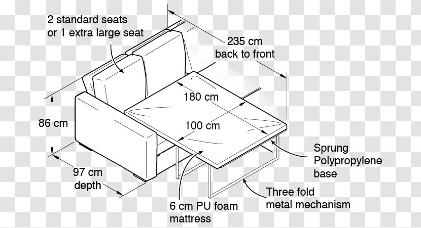 Paper Floor Plan Technical Drawing - Parallel - Sofa Bed Transparent PNG