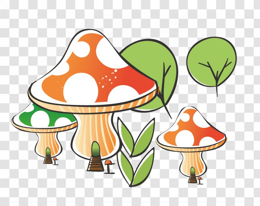 Tree Germination Clip Art - Cartoon Mushrooms Sprouting Green Plants Transparent PNG