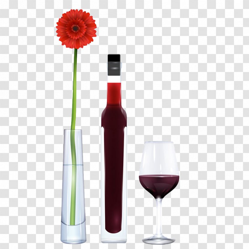 Red Wine Glass Bottle - Vase - Flower Ornaments Transparent PNG