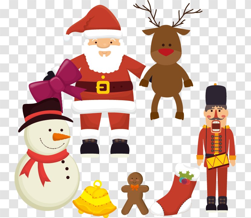 Santa Claus Reindeer Christmas Snowman - Vector Items Transparent PNG