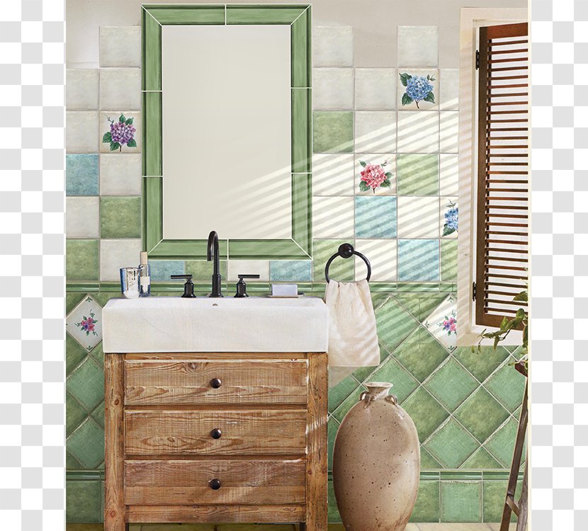 Bathroom Tile Flooring Table - Plumbing Fixture - Hand-painted Decoration Transparent PNG