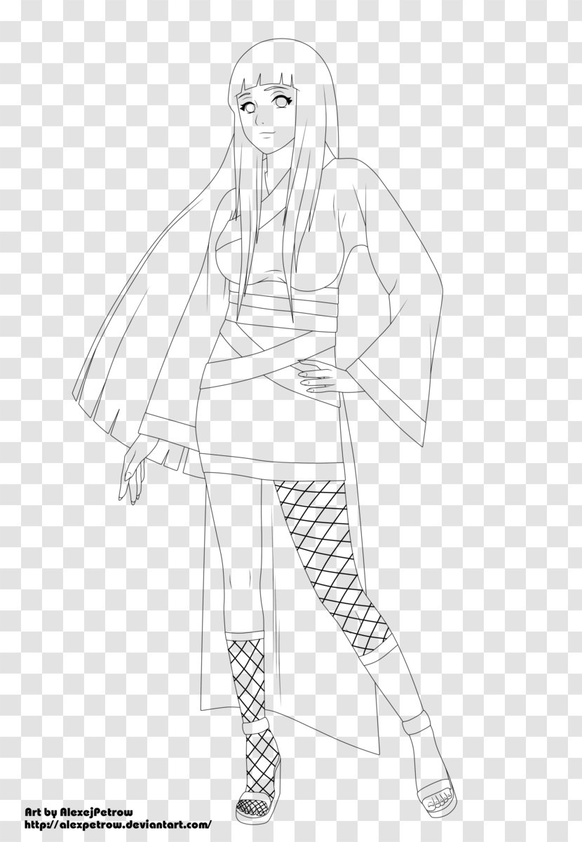 Hinata Hyuga Sakura Haruno Line Art Black And White Sketch - Silhouette - Naruto Transparent PNG