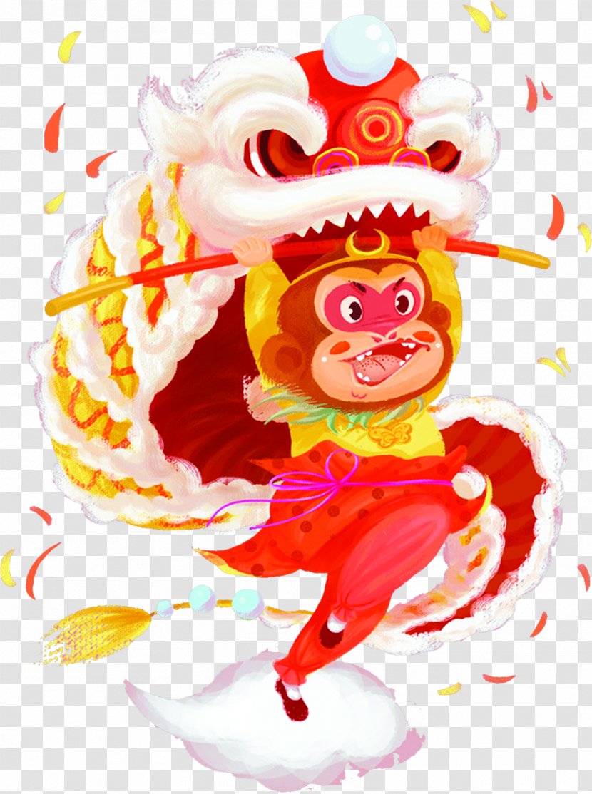 China Lion Dance Chinese New Year Monkey - Hand-painted Cartoon Posters Transparent PNG