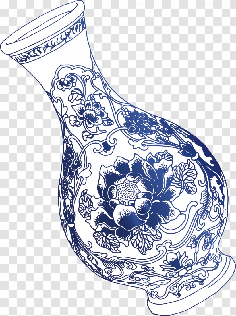 Blue And White Pottery Vase Drawing - Porcelain Decoration Design Vector Transparent PNG