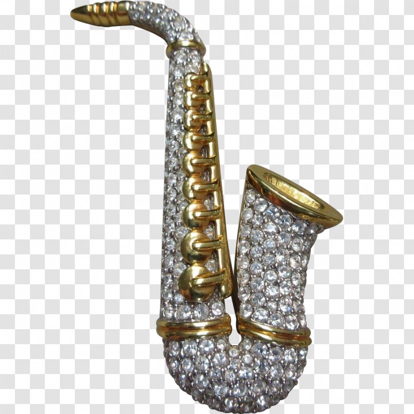 Jewellery Brooch Gold Swarovski AG Pin - Imitation Gemstones Rhinestones - Saxophones Transparent PNG
