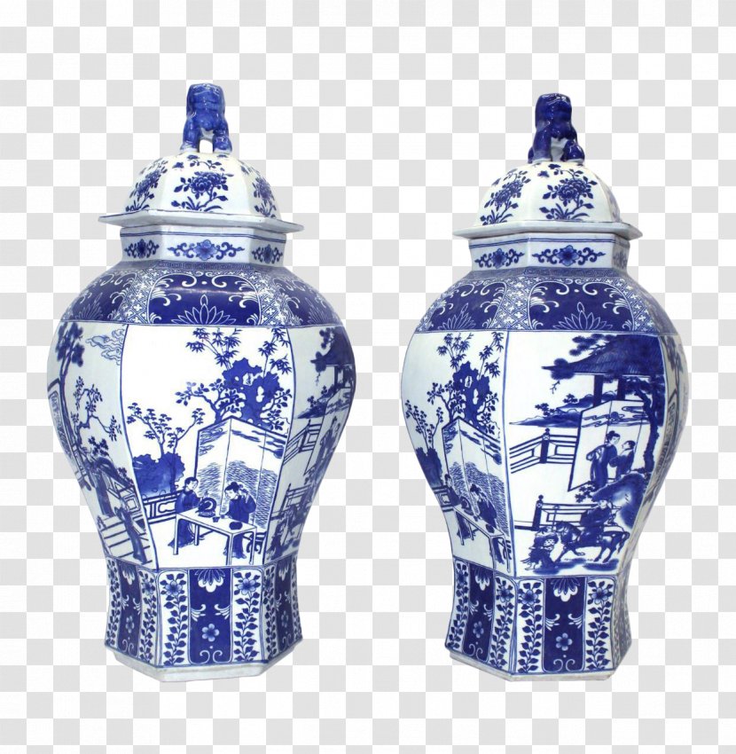 Blue And White Pottery Porcelain Ceramic Vase - Artifact Transparent PNG