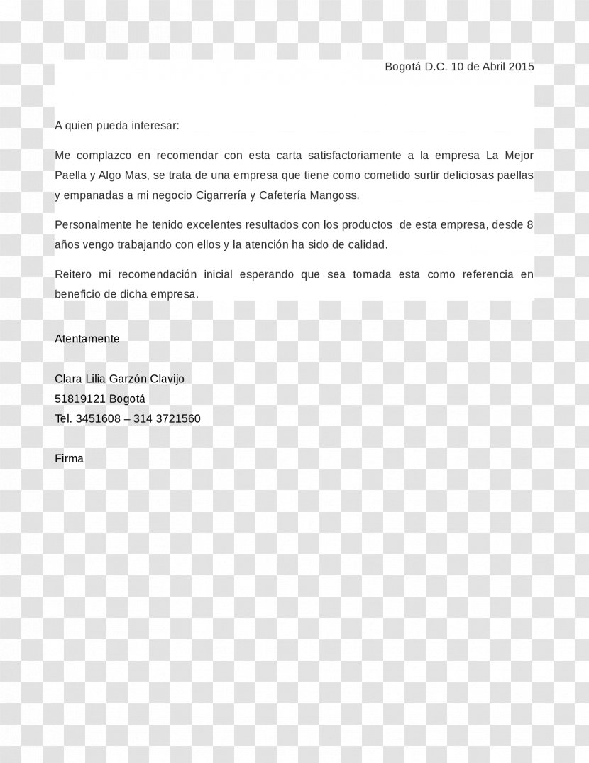 Letter Of Recommendation Empresa Reference Business - Adibide - Personal Resume Transparent PNG