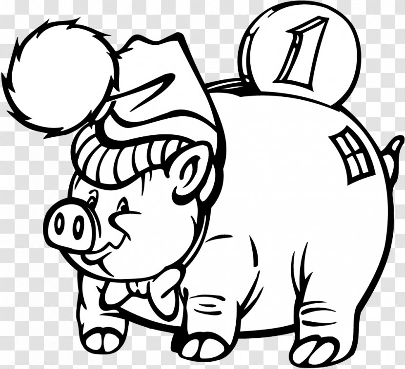 Black And White Decal Clip Art - Cartoon - Cute Piggy Bank Transparent PNG