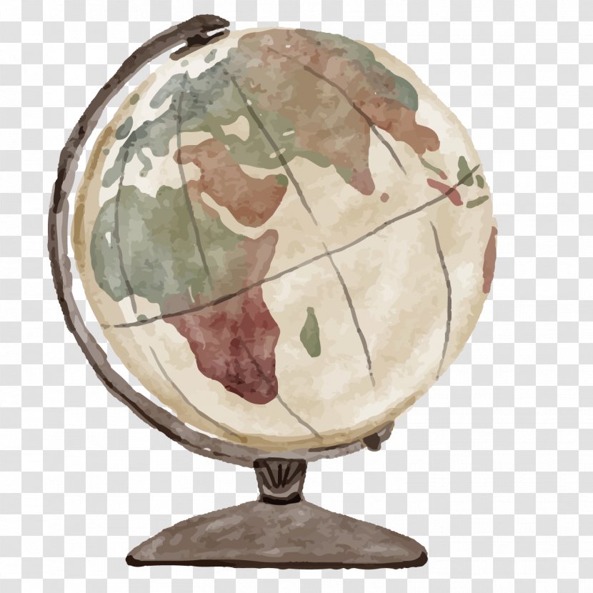 Suitcase Baggage Travel Watercolor Painting - Globe - Vector Transparent PNG
