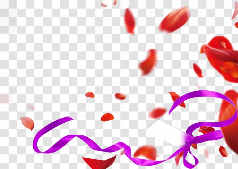 Valentines Day White Petal Poster - Romance - Floating Purple Ribbon Transparent PNG