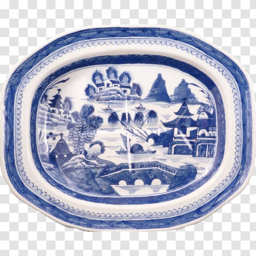 Blue And White Pottery Plate Platter Chinese Export Porcelain Antique - Ceramics Transparent PNG
