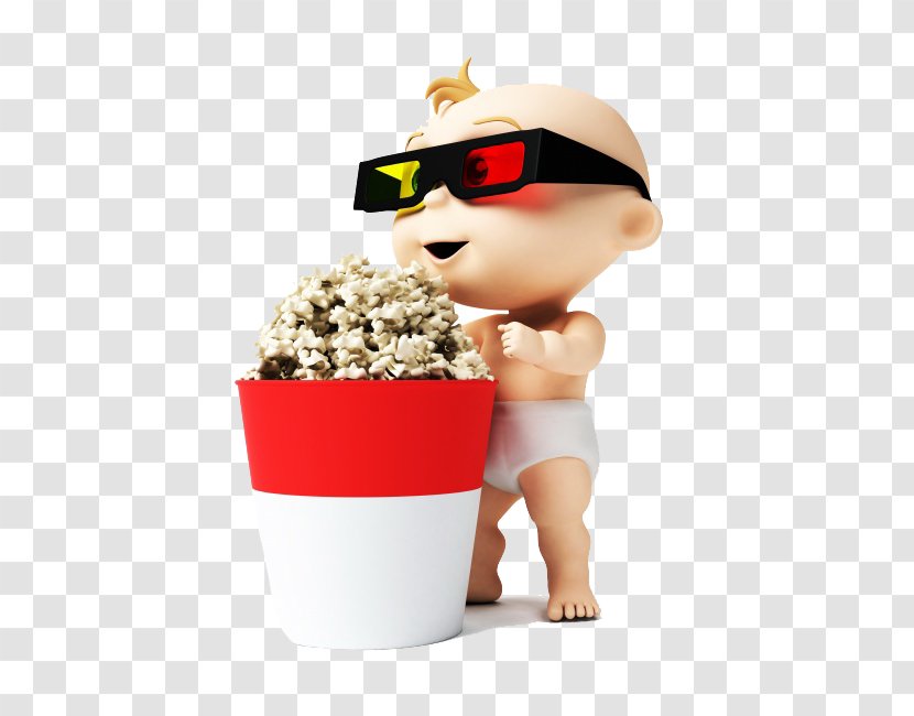 3D Film Cartoon - Child - Standing In Front Of The Baby Popcorn Bucket Transparent PNG