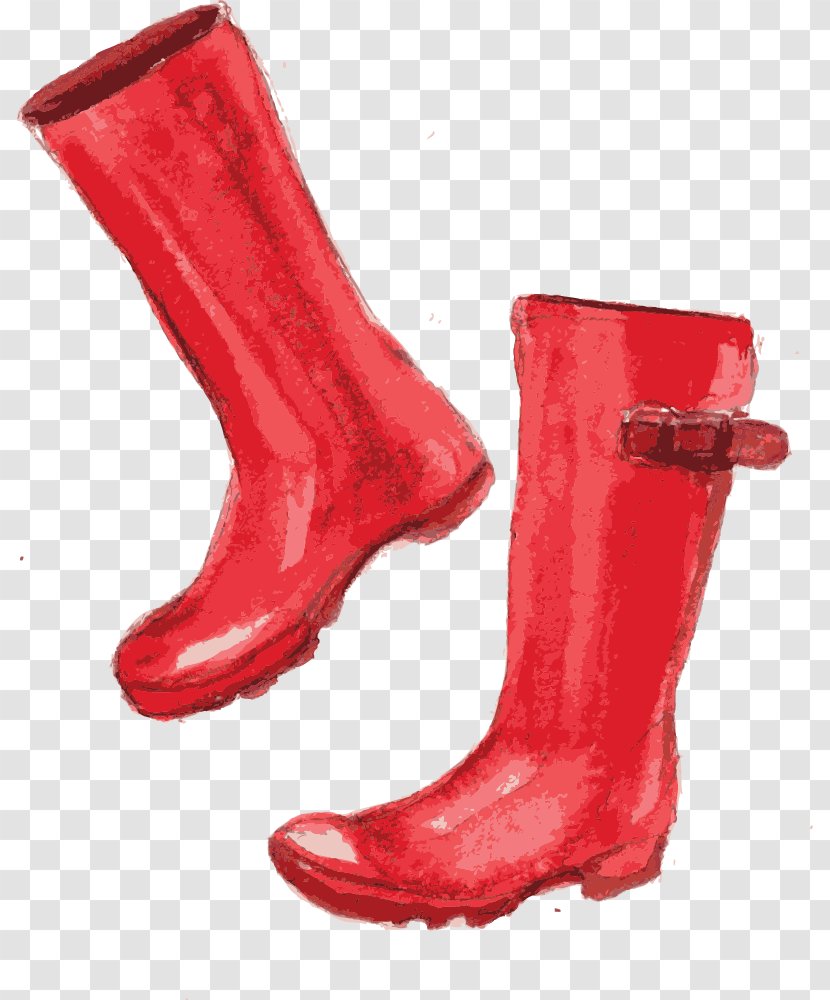 Wellington Boot Watercolor Painting Shoe - High Heeled Footwear - Hand-painted Red Boots Transparent PNG