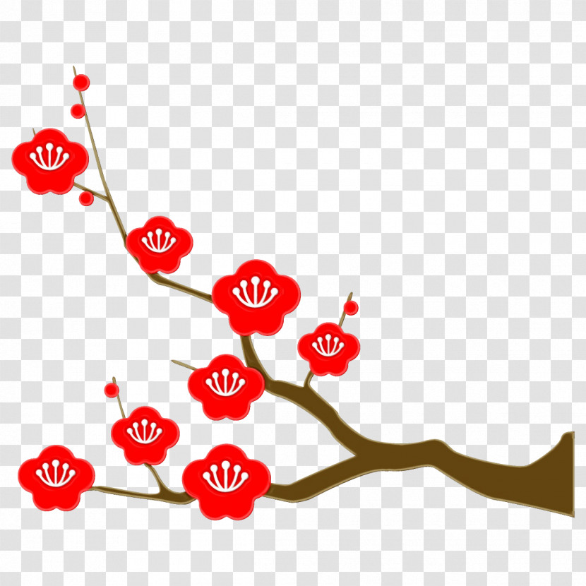 Red Branch Plant Flower Twig Transparent PNG