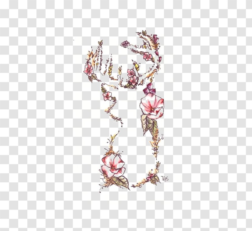 Deer Tattoo Flower - Jewellery - Contour Transparent PNG