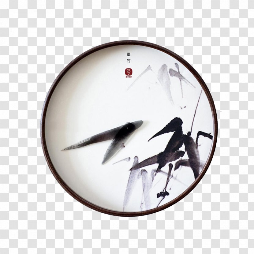 China Ink Wash Painting Chinese Inkstick Chinoiserie - Creative Design Bamboo Wall Clock Transparent PNG