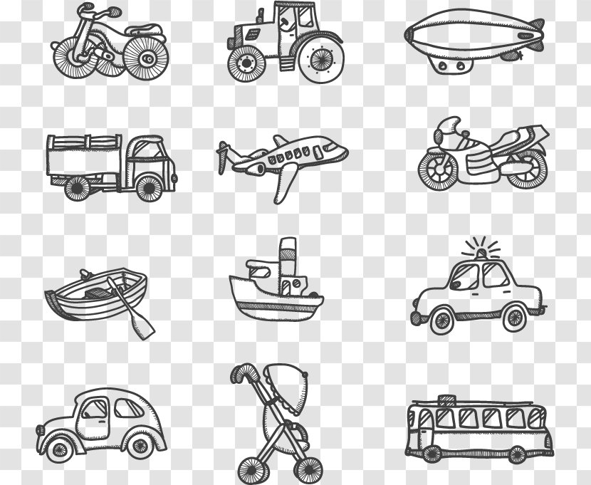 Drawing Transport Icon - Monochrome - Motorcycle Tractor Figure Transparent PNG