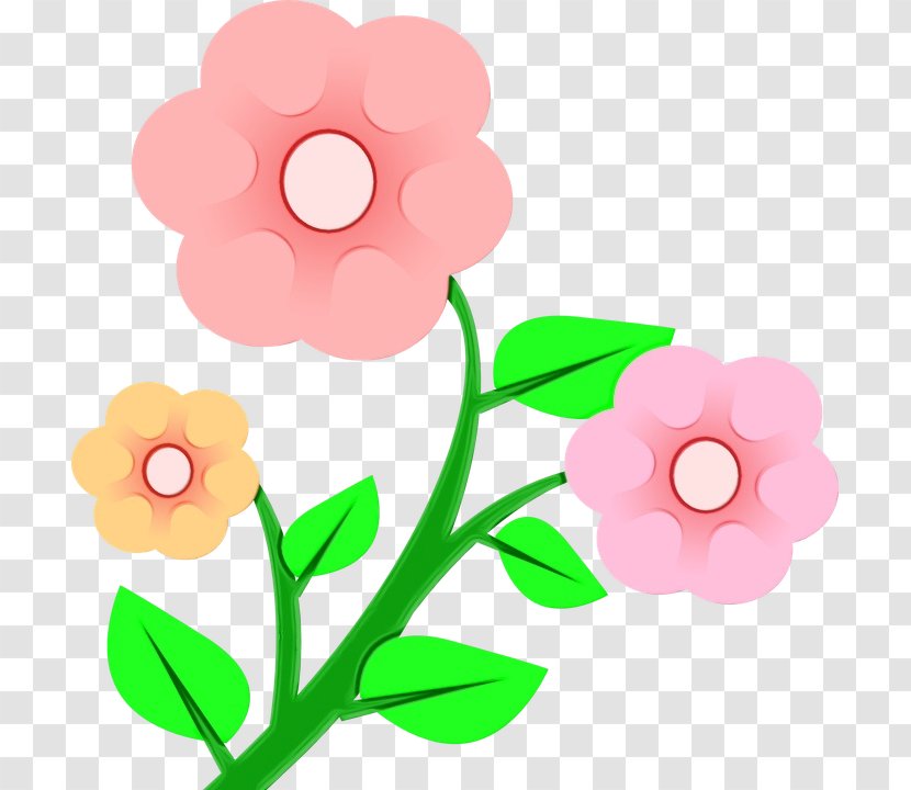 Watercolor Pink Flowers - Plant Stem Cut Transparent PNG