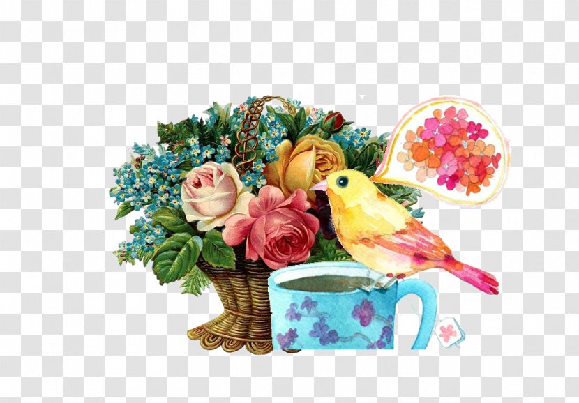 Flower Bouquet Floral Design Raster Graphics Clip Art - Rgb Color Model - Bird Cup Transparent PNG