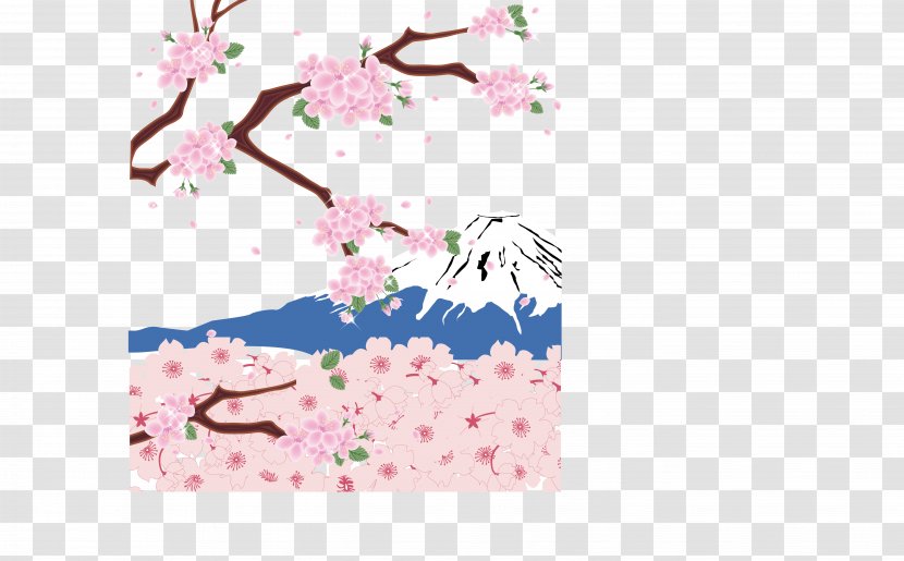 Mount Fuji Cherry Blossom Download - Cartoon - Vector Tree Transparent PNG