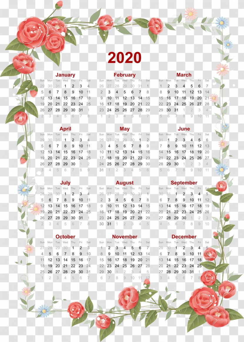 2020 Calendar - Flowers Transparent PNG