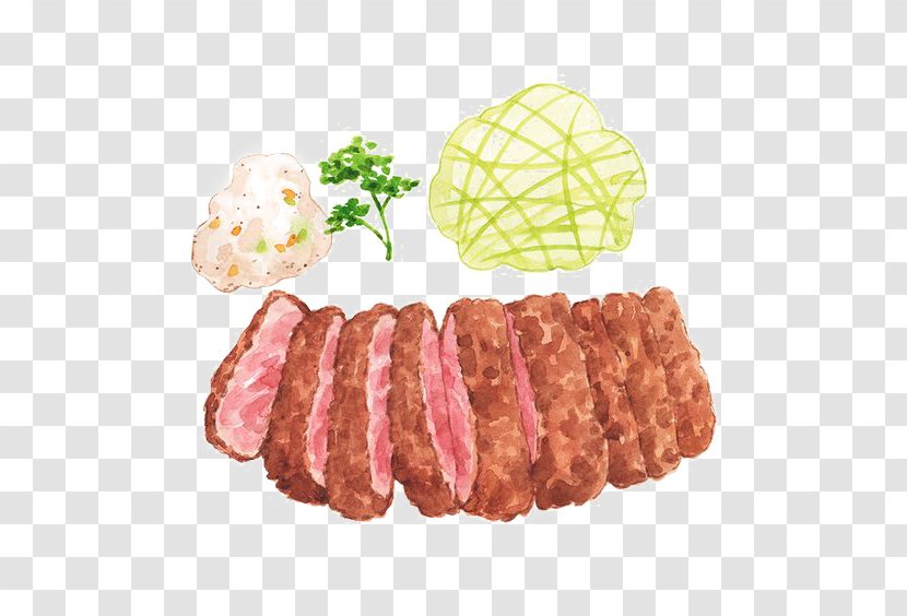 Salami Tonkatsu Japanese Cuisine Barbecue Beefsteak - Back Bacon - Hand Painted Transparent PNG