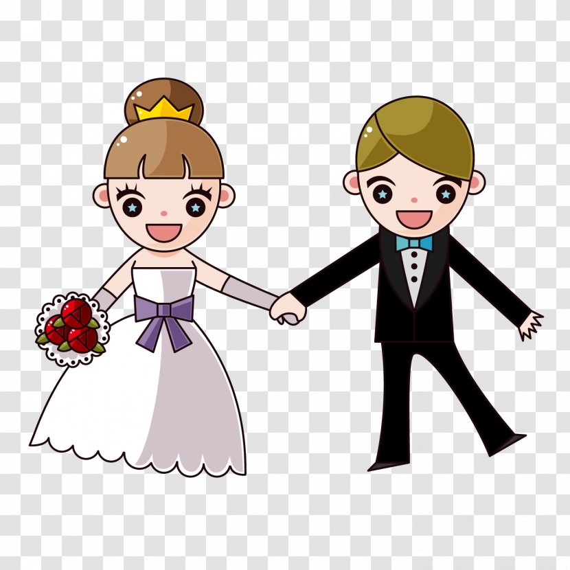 Wedding Invitation Cartoon Bridegroom - Hand Bride And Groom Transparent PNG