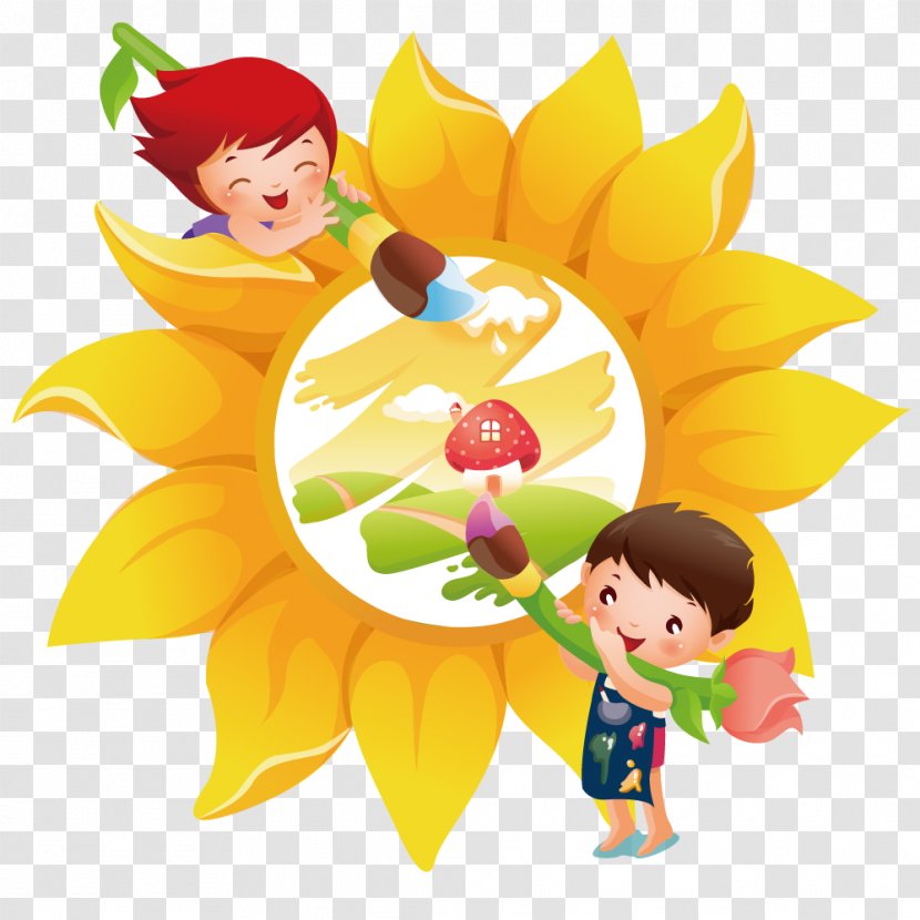 Child Animation Wallpaper - Highdefinition Television - Painting On Sunflower Transparent PNG