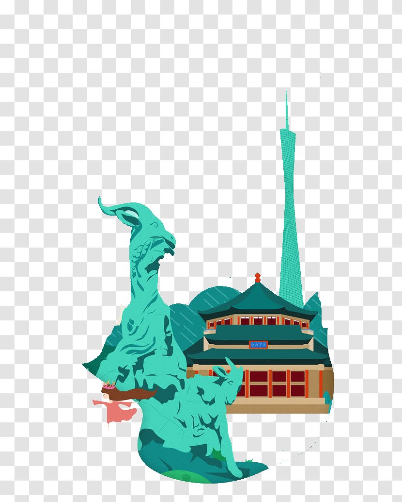 Canton Tower Cartoon Poster Illustration - Green - Guangzhou Travel Posters Transparent PNG