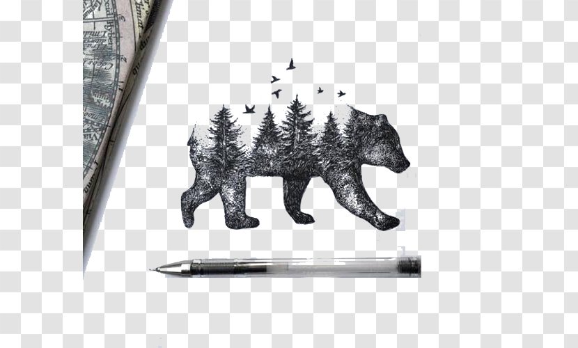 Bear Drawing Tattoo Idea Sketch - Watercolor - Hand-painted Wild Bears Transparent PNG