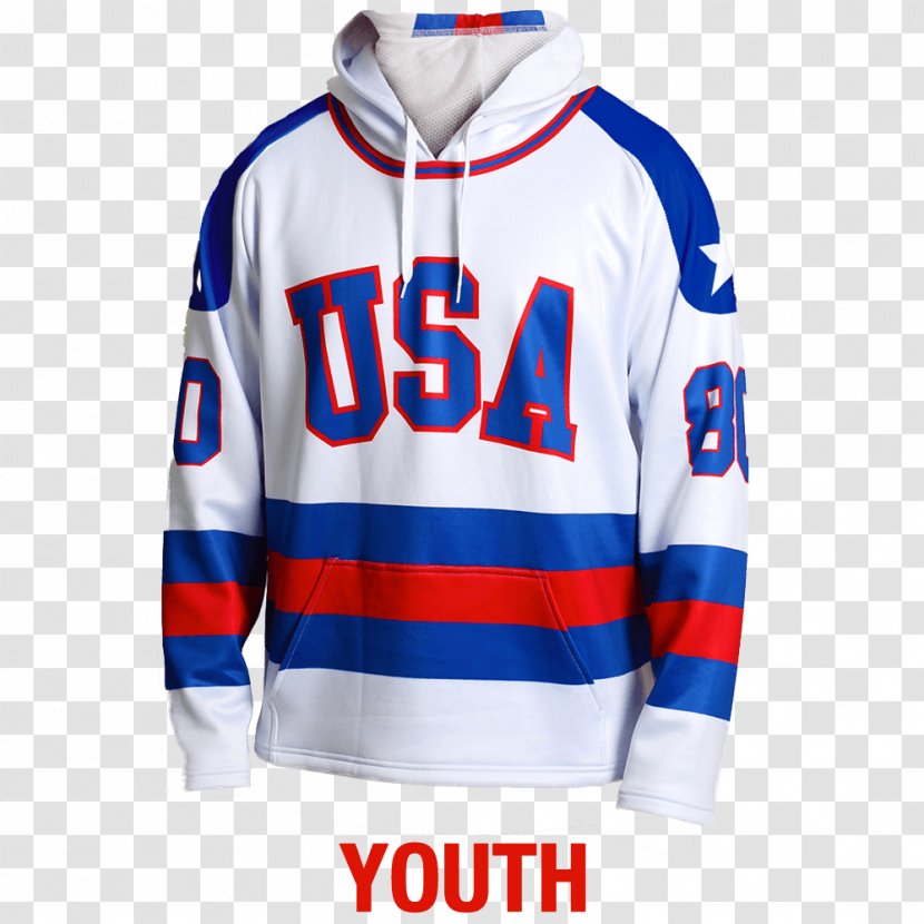 Miracle On Ice United States National Men's Hockey Team Hoodie T-shirt Jersey - White - Junior Transparent PNG