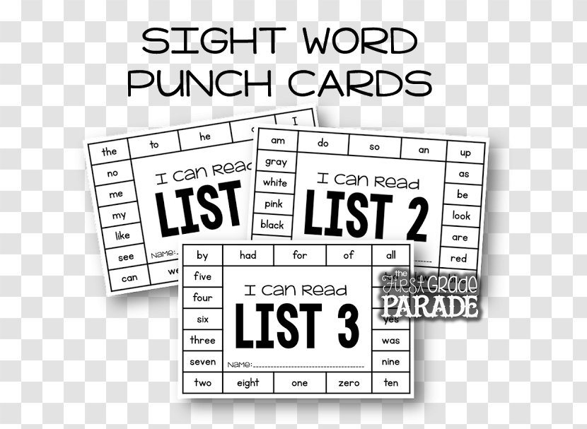 Sight Word Dolch List First Grade Wall - Cartoon - Personal Card Transparent PNG