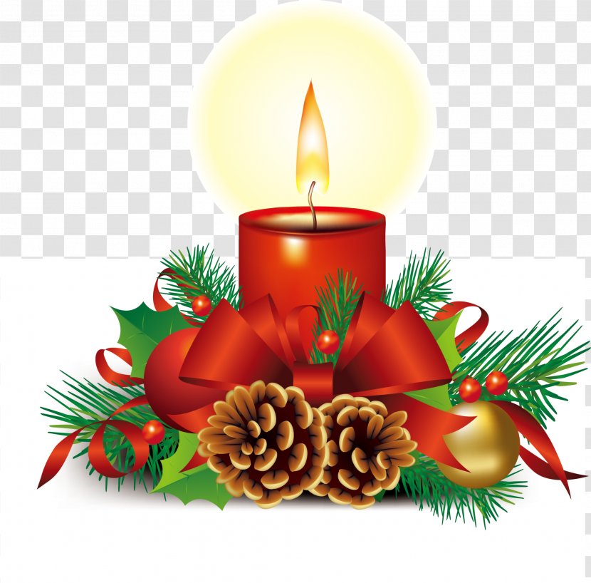 Santa Claus Christmas Symbol Illustration - Tree - Red Bow Candle Transparent PNG