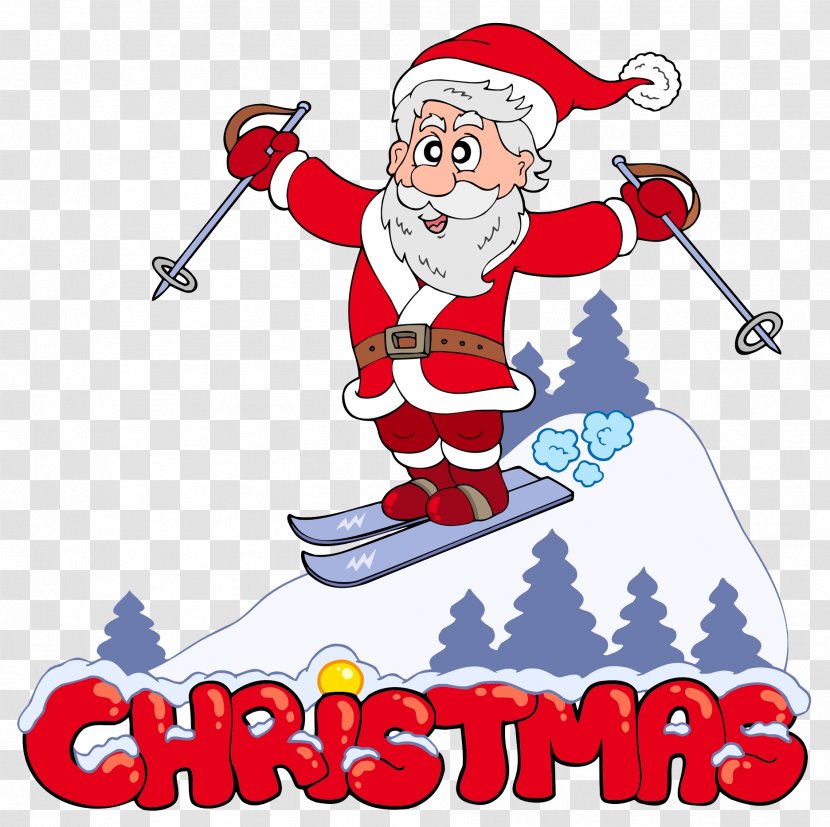Santa Claus Skiing Clip Art - Snowboarding Transparent PNG