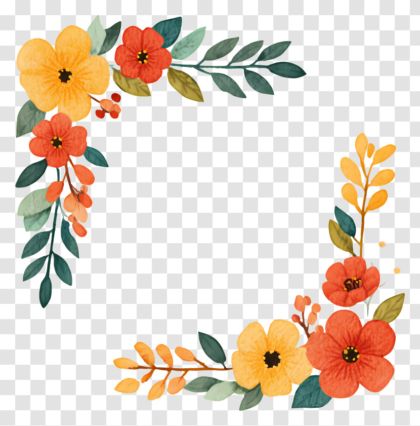 Yellow Orange Watercolor Floral Corner Transparent PNG