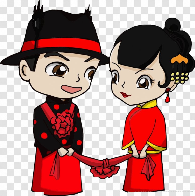 Bridegroom Chinese Marriage Cartoon - Happiness - Bride And Groom Transparent PNG