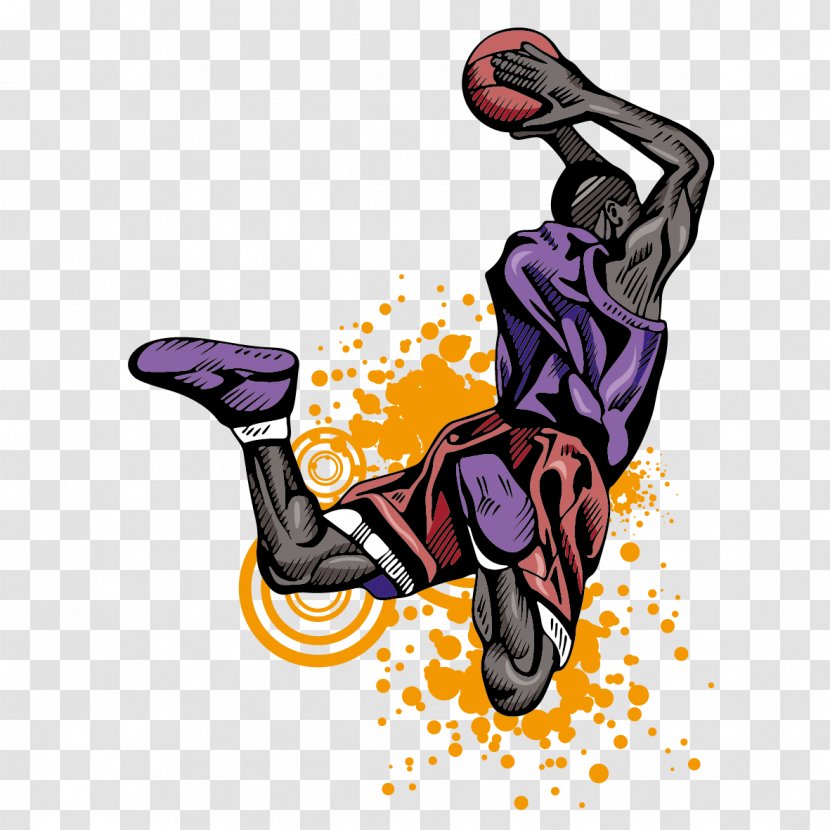 Basketball Player Slam Dunk Athlete - Violet - People Playing Transparent PNG
