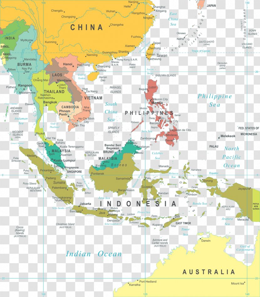 Southeast Asia The World Factbook Map Geography - Royaltyfree - Middle East Transparent PNG