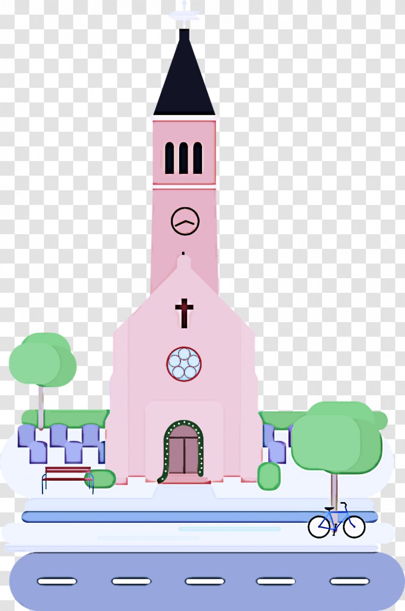 Landmark Steeple Church Pink Tower - Place Of Worship Chapel Transparent PNG