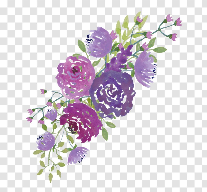 Wedding Invitation Watercolour Flowers Purple Clip Art - Bride - Watercolor Flower Transparent PNG