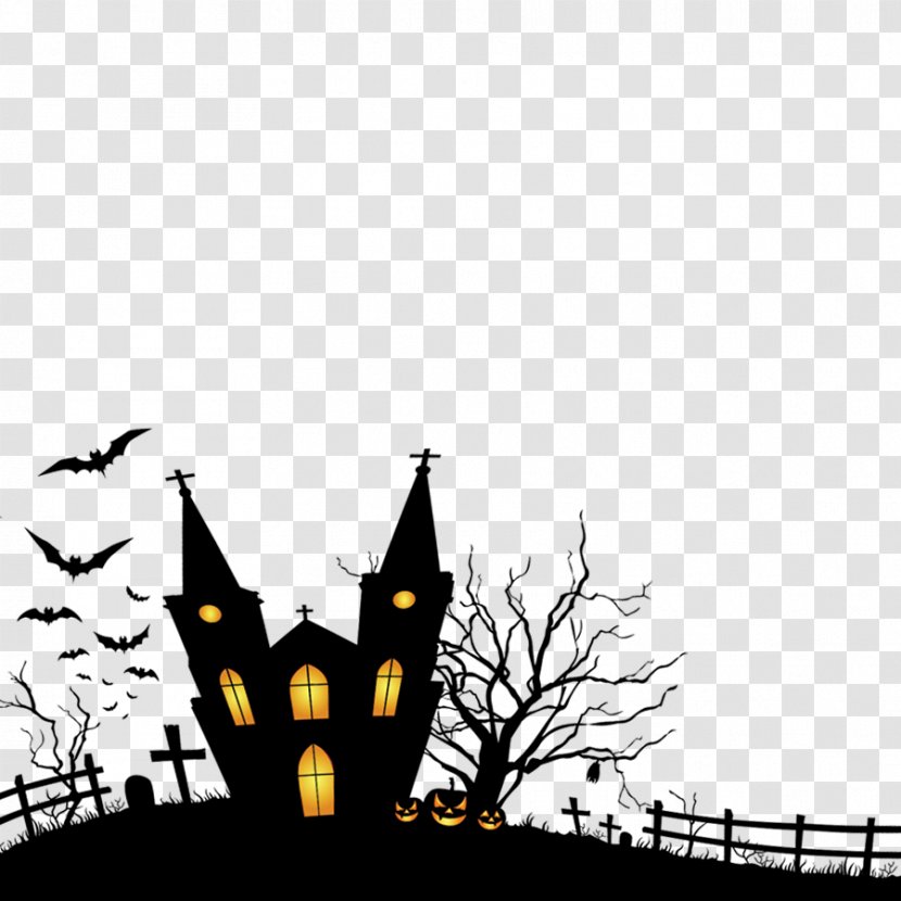 Halloween Theme Party Mask Wallpaper - Sky - Black Silhouette Haunted House Transparent PNG