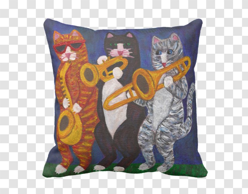 Cat Saxophone Jazz Trombone Art - Cartoon - Pillow Design Transparent PNG