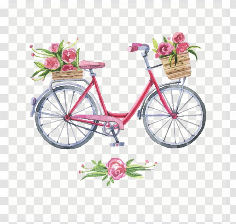 Tandem Bicycle T-shirt Cycling Clip Art - Vector Flowers Bike Transparent PNG