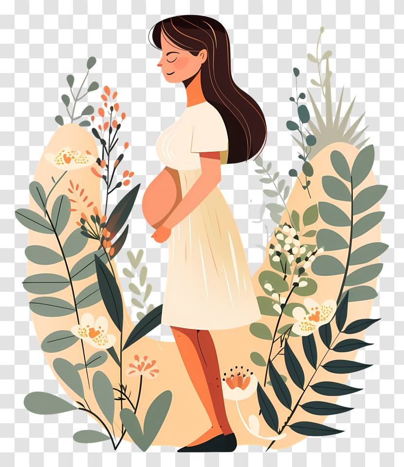 Pregnant Woman Cartoon - Pregnant Woman With Nature Illustration Transparent PNG