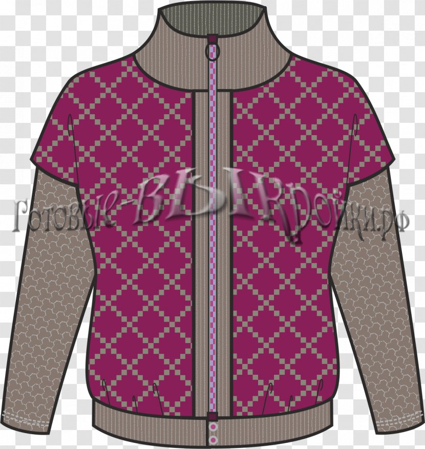 Sleeve Tartan Outerwear Sweater Jacket - Purple Transparent PNG