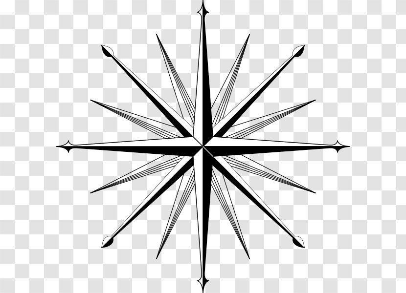 Nautical Star Compass Clip Art - Black And White - Blank Rose Transparent PNG