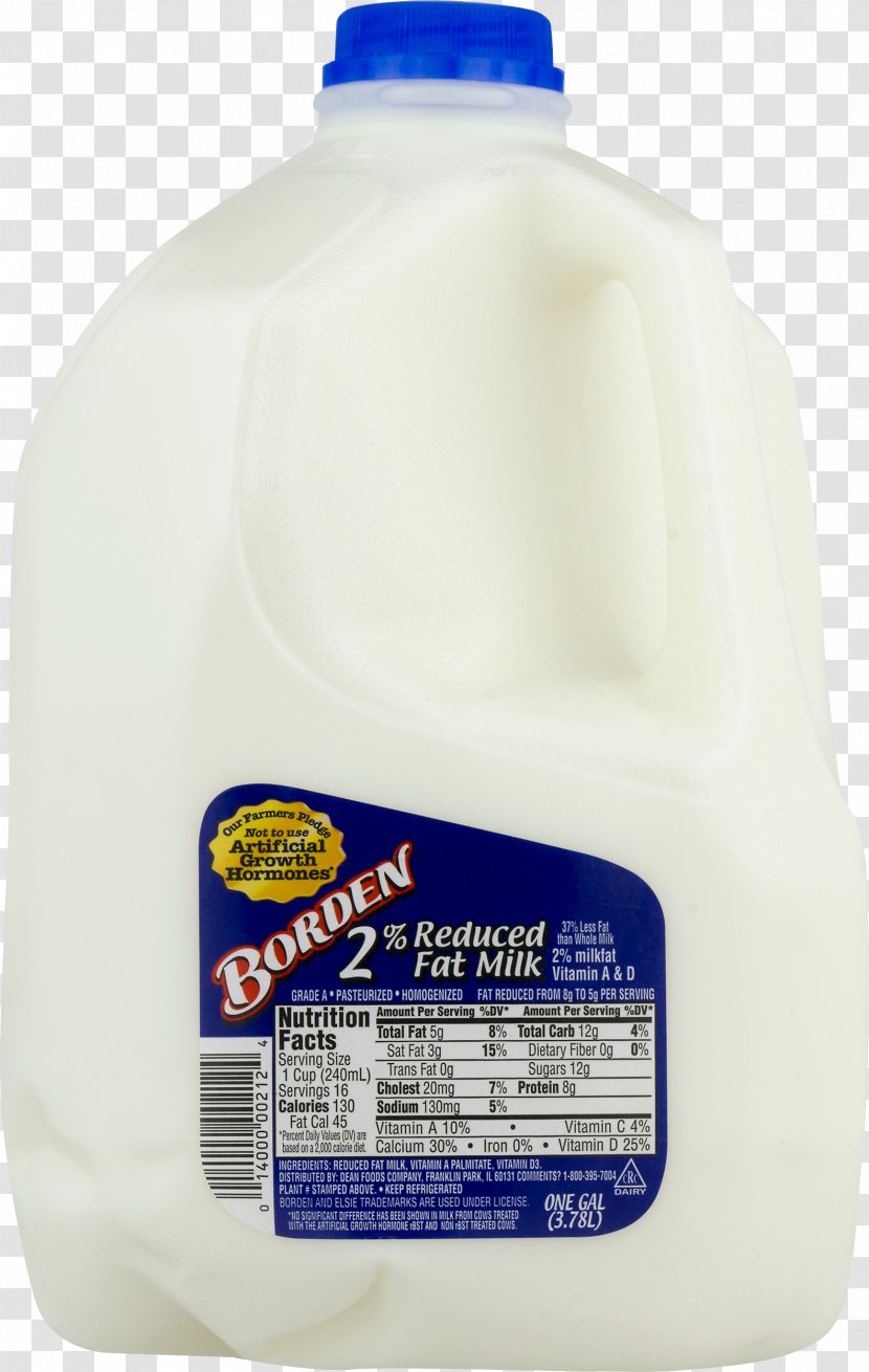 Borden Milk Products Bovine Somatotropin Reduced Fat - Gallon - Sweetened Transparent PNG