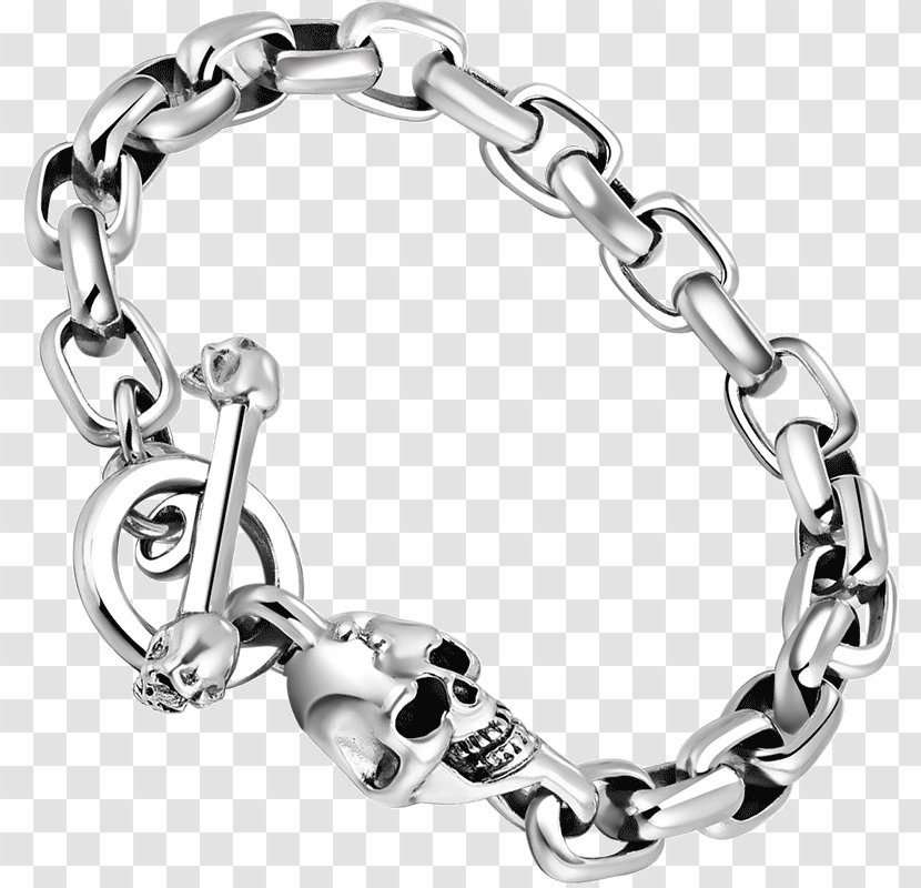 Charm Bracelet Sterling Silver Chain - Skull Transparent PNG